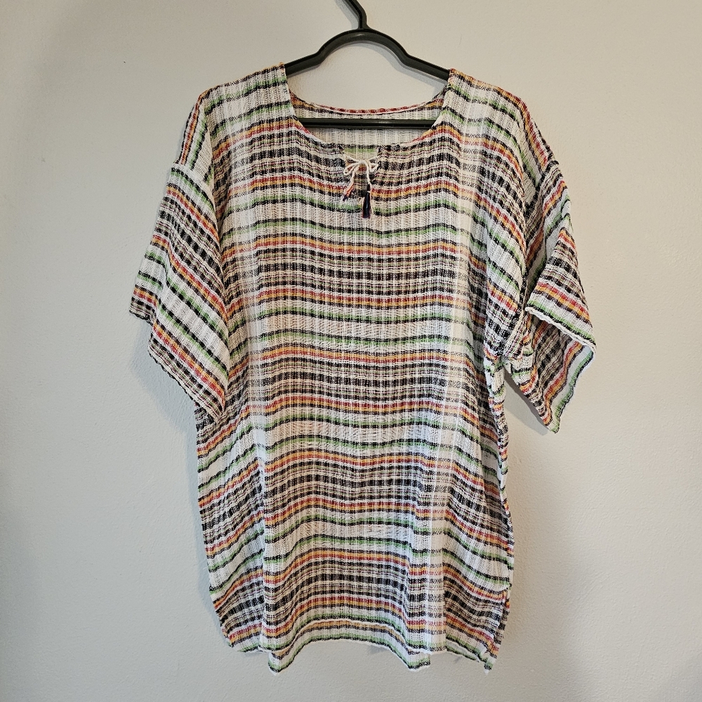 Resort Style "Linen Type" Top Multi Color Stripes Size Unknown